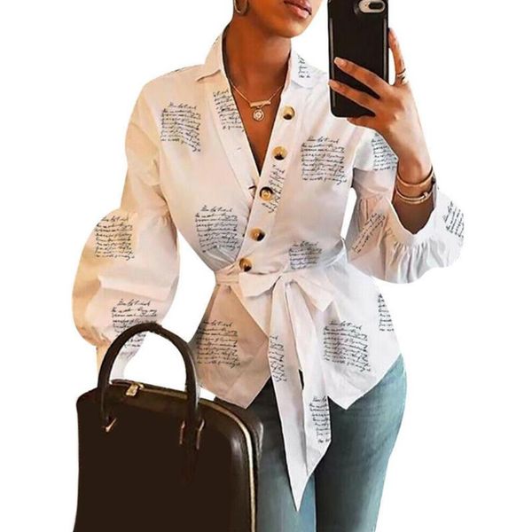 letter printed shopping v neck casual outwear front buttons women shirt office autumn winter home soft lantern sleeve, White
letter printed shopping v neck casual outwear front buttons women shirt office autumn winter home soft lantern sleeve, White