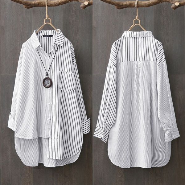 women's asymmetrical shirts zanzea 2020 fashion striped casual long sleeve blusas female button patchwork tunic oversized, White
women's asymmetrical shirts zanzea 2020 fashion striped casual long sleeve blusas female button patchwork tunic oversized, White