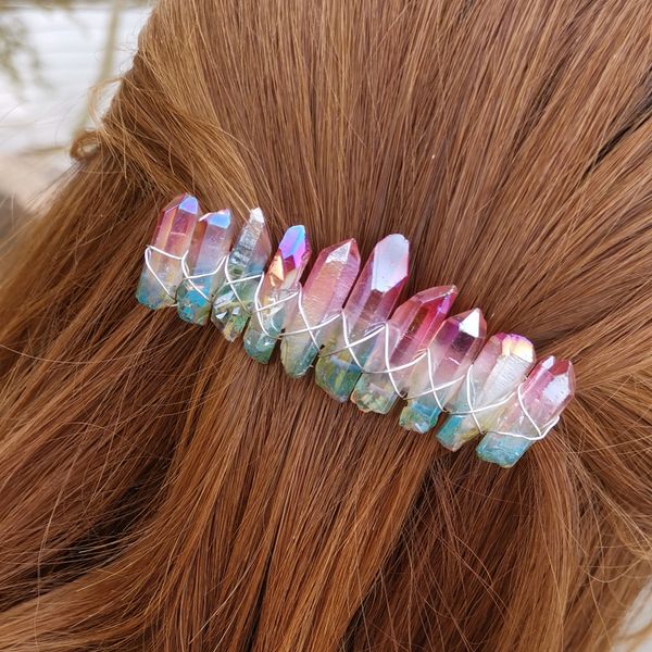 aura quartz crystal crown natural raw matte rainbow stone opal angel aura gold comb bridal princess hair accessories, Golden;white
aura quartz crystal crown natural raw matte rainbow stone opal angel aura gold comb bridal princess hair accessories, Golden;white