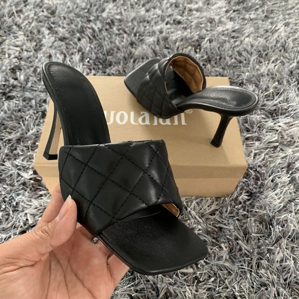 2020 new design square toe thin high heels slippers women sandals fashion slip on slides summer woman shoes mules c13, Black
2020 new design square toe thin high heels slippers women sandals fashion slip on slides summer woman shoes mules c13, Black