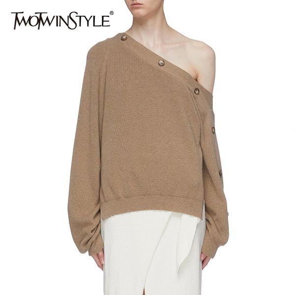 twotwinstyle knitted asymmetrical women's sweater slash neck one shoulder long sleeve pullovers female 2019 autumn fashion new, White;black
twotwinstyle knitted asymmetrical women's sweater slash neck one shoulder long sleeve pullovers female 2019 autumn fashion new, White;black