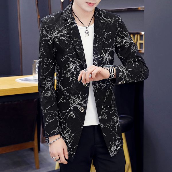 boo new 2019 long leisure blazer men's cultivate one's morality printed youth handsome blazer, White;black
boo new 2019 long leisure blazer men's cultivate one's morality printed youth handsome blazer, White;black