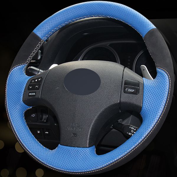 blue genuine leather black suede diy hand-stitched car steering wheel cover for lexus is is250 is300
blue genuine leather black suede diy hand-stitched car steering wheel cover for lexus is is250 is300