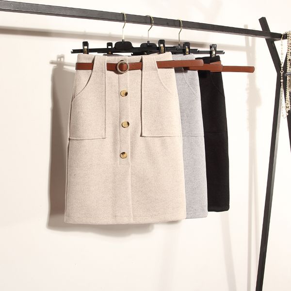 women knee-length skirt solid office lady button female autumn winter sashes new empire waist straigh fashion half skirt, Black
women knee-length skirt solid office lady button female autumn winter sashes new empire waist straigh fashion half skirt, Black