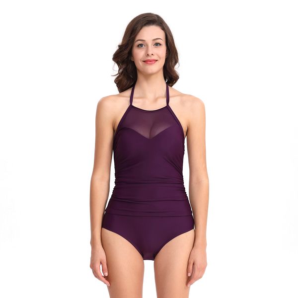 women's tankini set two piece halter swimsuit stylish high-neck slim silhouette padded bra bathing suit dark purple, White;black
women's tankini set two piece halter swimsuit stylish high-neck slim silhouette padded bra bathing suit dark purple, White;black