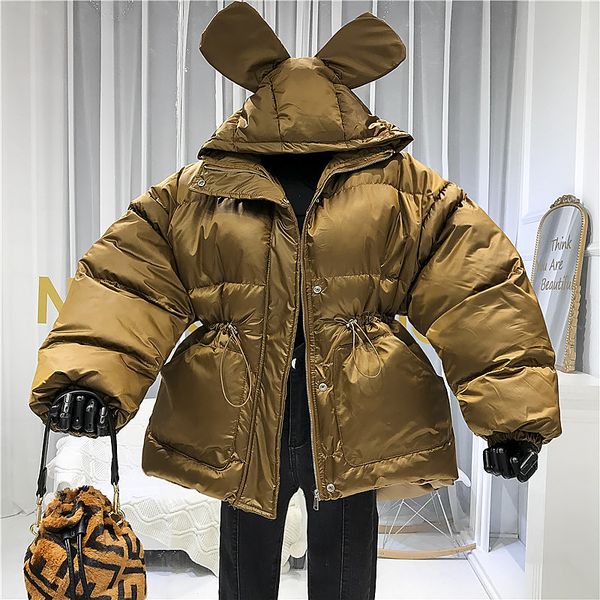 2020 winter new ear hooded loose parka woman thickened cotton padded clothes korean warm bright face jacket coat, Black
2020 winter new ear hooded loose parka woman thickened cotton padded clothes korean warm bright face jacket coat, Black