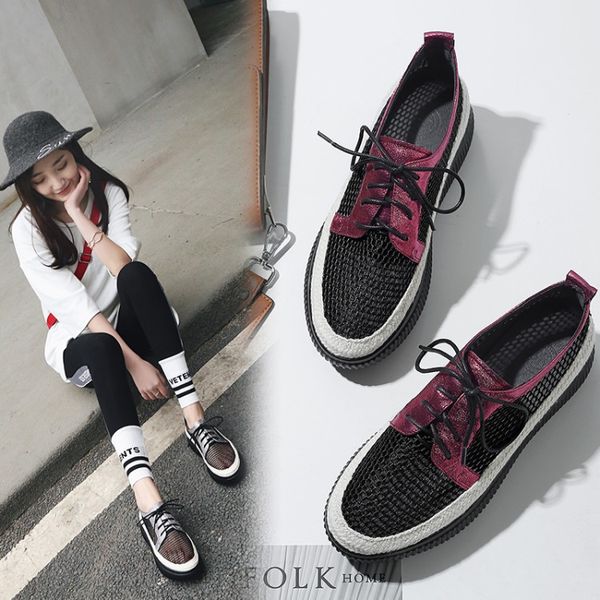 sheepskin casual shoes women's hollow out gauze waterproof platform thick bottomed round-toe women's shoes lace-up mixed colors, Black
sheepskin casual shoes women's hollow out gauze waterproof platform thick bottomed round-toe women's shoes lace-up mixed colors, Black