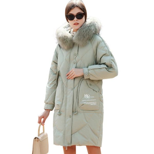 white eiderdown down jacket for women's winter wear 2019 new medium and long style coat with slim body and thick fur collar, Black
white eiderdown down jacket for women's winter wear 2019 new medium and long style coat with slim body and thick fur collar, Black