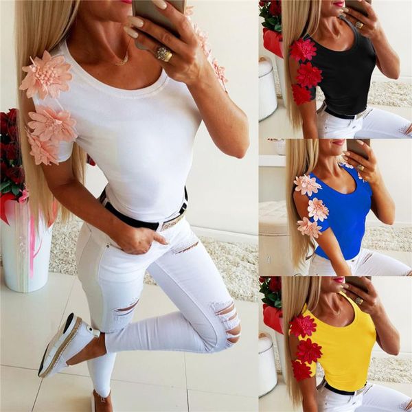 female t-shirt women clothes fashion summer appliques hollow out short sleeve round neck solid color casual t-shirt, White
female t-shirt women clothes fashion summer appliques hollow out short sleeve round neck solid color casual t-shirt, White