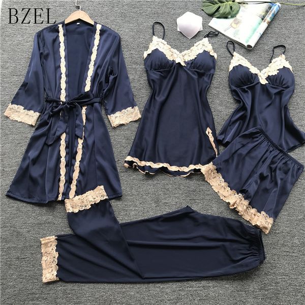 bzel 5 piece womens silk satin pajamas pyjamas set sleepwear pijama pajamas suit female nightwear v-neck lace loungewear nighty, Blue;gray
bzel 5 piece womens silk satin pajamas pyjamas set sleepwear pijama pajamas suit female nightwear v-neck lace loungewear nighty, Blue;gray