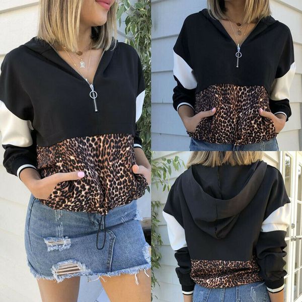 women's hoodie sweatshirt leopard pullover ladies v neck blouses leopard sweat shirt outerwear half zipper v neck hoodies, Black
women's hoodie sweatshirt leopard pullover ladies v neck blouses leopard sweat shirt outerwear half zipper v neck hoodies, Black