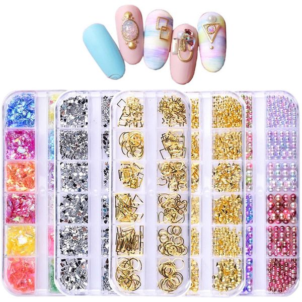 chnrjml 12 grids metal nail art studs alloy beads strass rose gold mixed shape charms jewelry shell 3d nails glitter accessories, Silver;gold
chnrjml 12 grids metal nail art studs alloy beads strass rose gold mixed shape charms jewelry shell 3d nails glitter accessories, Silver;gold