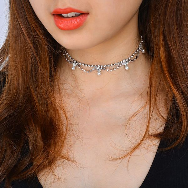 korean new luxury imitation pearls pendant shiny rhinestone diamante choker necklaces for women neck chocker jewelry girls gift xr894, Golden;silver 
korean new luxury imitation pearls pendant shiny rhinestone diamante choker necklaces for women neck chocker jewelry girls gift xr894, Golden;silver