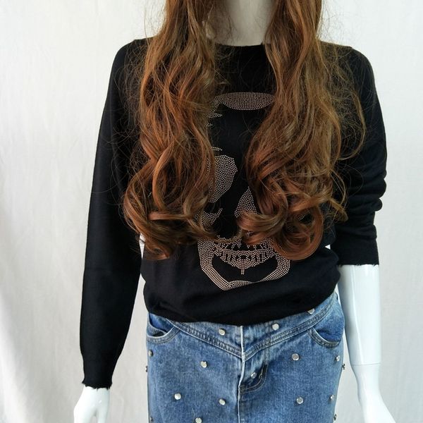 women's sweaters women sweater black rhinestone skull cashmere pullover, White;black
women's sweaters women sweater black rhinestone skull cashmere pullover, White;black