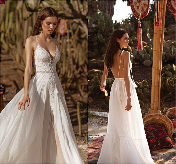 2020 asaf dadush boho wedding dresses high split lace applique beads a line bohemian wedding dress floor length backless robes de mariée, White
2020 asaf dadush boho wedding dresses high split lace applique beads a line bohemian wedding dress floor length backless robes de mariée, White