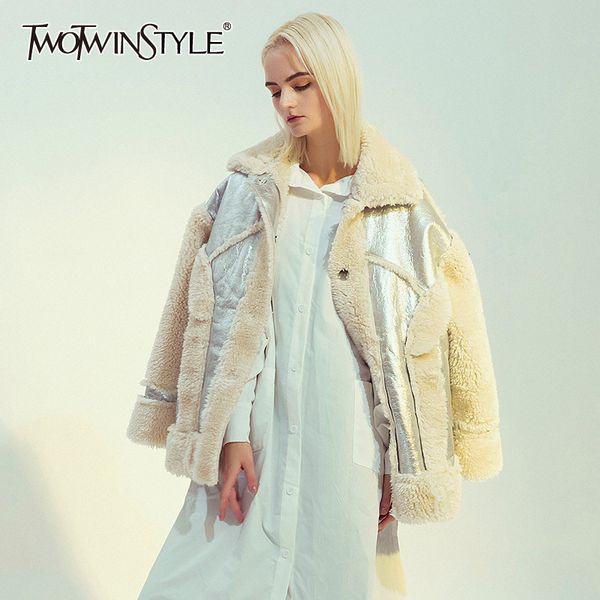 twotwinstyle patchwork fur women's coats lapel collar long sleeve loose hit color jackets for female fashion clothing 2019 tide, Black;brown
twotwinstyle patchwork fur women's coats lapel collar long sleeve loose hit color jackets for female fashion clothing 2019 tide, Black;brown