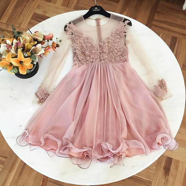 2019 sheer long sleeves chiffon a-line homecoming dresses tulle applique beaded prom cocktail party dresses vestidos de festa bc1110, Blue;pink
2019 sheer long sleeves chiffon a-line homecoming dresses tulle applique beaded prom cocktail party dresses vestidos de festa bc1110, Blue;pink
