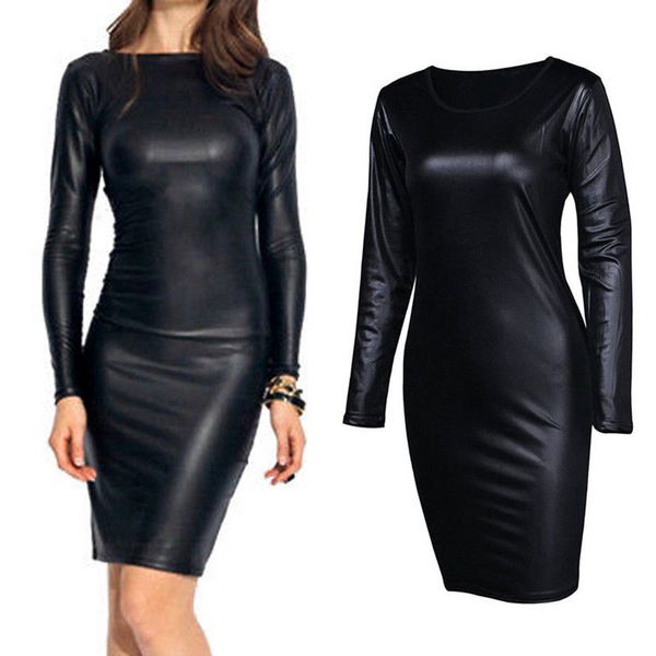 women's pu leather dress club autumn long sleeve dresses pencil stretch fashion black solid party vestidos dress, Black;pink
women's pu leather dress club autumn long sleeve dresses pencil stretch fashion black solid party vestidos dress, Black;pink