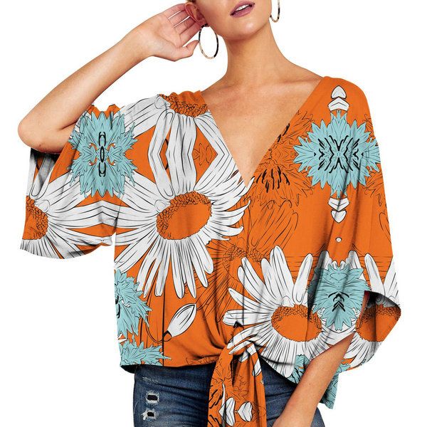 dressing2020 women's shirt spring/summer style deep v-neck short sleeve 3/4 sleeve knotted print top, White
dressing2020 women's shirt spring/summer style deep v-neck short sleeve 3/4 sleeve knotted print top, White