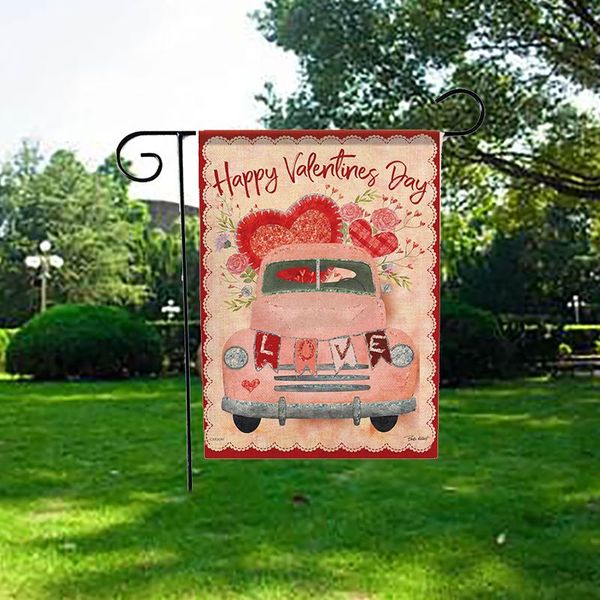 home garden hearts 12.5x18 inch decorative love valentine day welcome garden flag wedding party hanging decorations