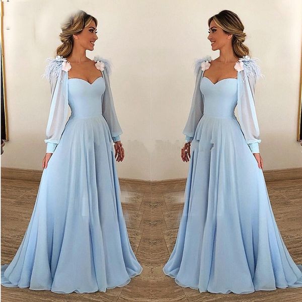 light sky blue muslim evening dresses 2019 a-line flowers feather chiffon plus size prom dress arabic dubai long sleeves evening gown, Black;red
light sky blue muslim evening dresses 2019 a-line flowers feather chiffon plus size prom dress arabic dubai long sleeves evening gown, Black;red