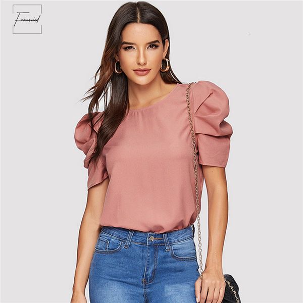 blouses elegant keyhole back puff sleeve blouse summer solid for women 2019 short sleeve female polyester, White
blouses elegant keyhole back puff sleeve blouse summer solid for women 2019 short sleeve female polyester, White