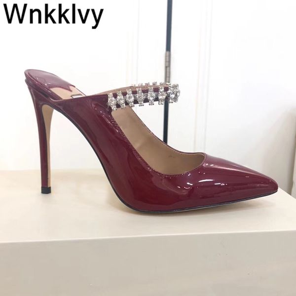 super high heels slippers shiny real leather rhinestone pointed toe crystal decor party dress shoes 2020 summer sandals pumps, Black
super high heels slippers shiny real leather rhinestone pointed toe crystal decor party dress shoes 2020 summer sandals pumps, Black