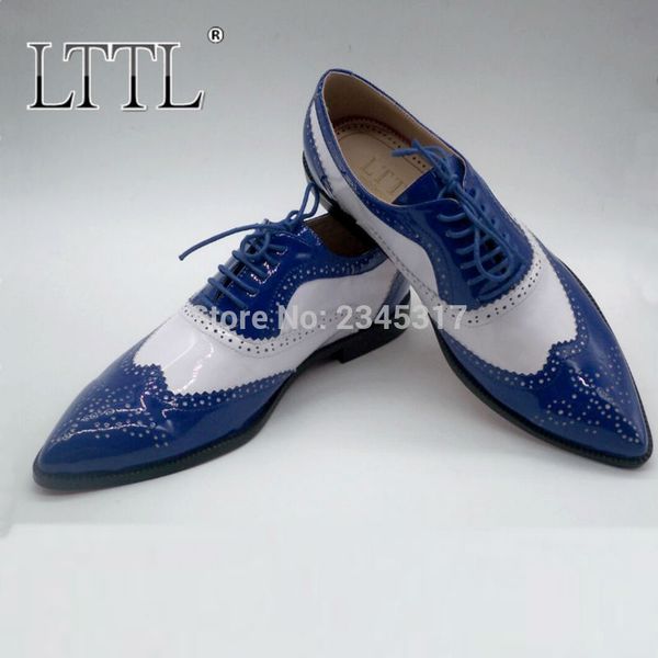 new fashion mens pointed toe dress shoes blue and white mixed colors patent leather oxfords full brogue lace up men formal shoes, Black
new fashion mens pointed toe dress shoes blue and white mixed colors patent leather oxfords full brogue lace up men formal shoes, Black