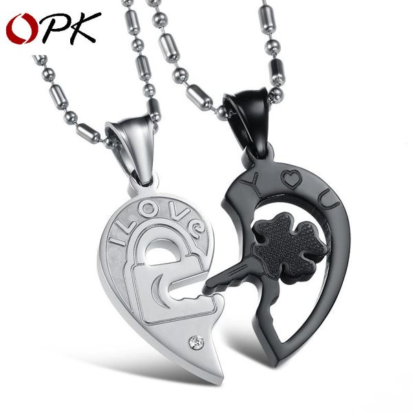 jewelry pendants heart-to-heart black-and-white jigsaw couple necklace, Silver