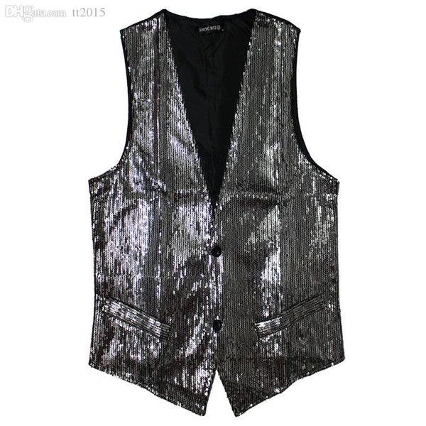 

fall-men sequin vest paillette stage performance dj night club bar service show waistcoat sleeveless jacket for singers