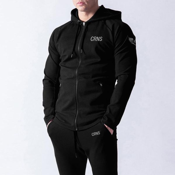 muscle fitness men spring and autumn sports leisure running exercise cotton stretch hooded zipper sweatshirt, Black 
muscle fitness men spring and autumn sports leisure running exercise cotton stretch hooded zipper sweatshirt, Black