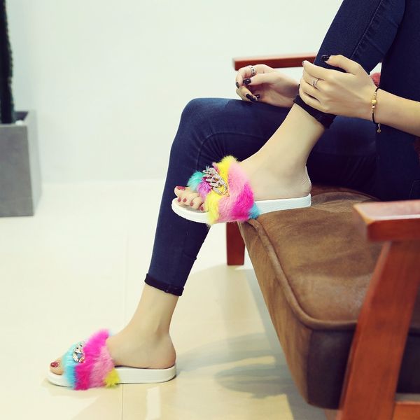 rainbow fur slides women spring summer home slippers two style fur flip flops lady bling chains decorate warm mules shoes mujer, Black
rainbow fur slides women spring summer home slippers two style fur flip flops lady bling chains decorate warm mules shoes mujer, Black