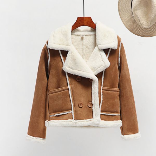 2018 winter chic women loose faux lambs wool sheepskin coat female short thick shearling coats faux suede leather jackets w1575, Black
2018 winter chic women loose faux lambs wool sheepskin coat female short thick shearling coats faux suede leather jackets w1575, Black