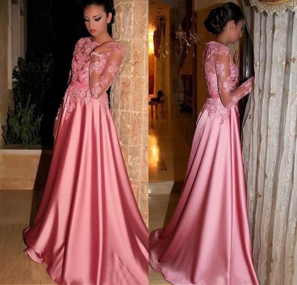 Elegant Pink Long Prom Dresses With Lace Long Sleeve Jewel Illusion Floor Length Evening Gowns Designer Special Occasion Prom Dresses 2019
Elegant Pink Long Prom Dresses With Lace Long Sleeve Jewel Illusion Floor Length Evening Gowns Designer Special Occasion Prom Dresses 2019