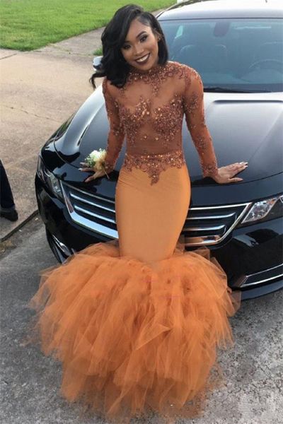 dusty orange mermaid prom dresses illusion long sleeve sequins beads appliques tulle ruffle evening gown women formal party gown p8080, Black
dusty orange mermaid prom dresses illusion long sleeve sequins beads appliques tulle ruffle evening gown women formal party gown p8080, Black