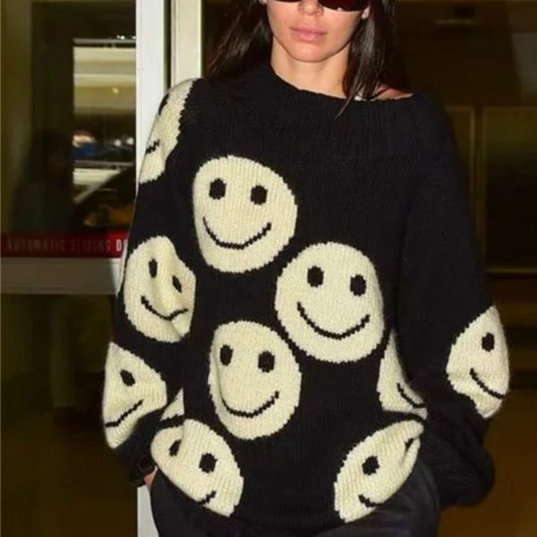 women smile sweaters knit female autumn and winter new round neck loose pullovers casual sueter mujer invierno 2019, White;black
women smile sweaters knit female autumn and winter new round neck loose pullovers casual sueter mujer invierno 2019, White;black