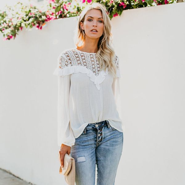 women's blouses & shirts autumn fashion woman 2021 hollow lace long sleeve o neck backless shirt casual ladies clothing, White
women's blouses & shirts autumn fashion woman 2021 hollow lace long sleeve o neck backless shirt casual ladies clothing, White