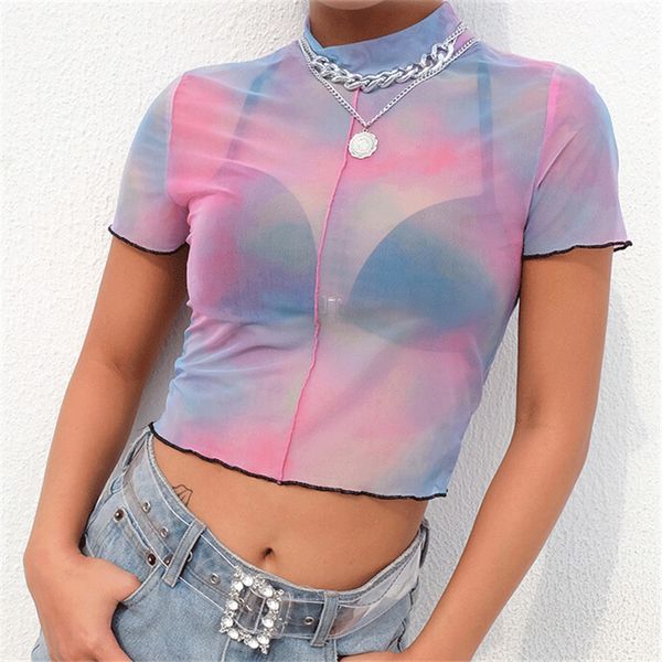 2019 women rainbow print see through transparent mesh stand neck short sleeve sheer t shirt ladies tee s-l, White
2019 women rainbow print see through transparent mesh stand neck short sleeve sheer t shirt ladies tee s-l, White