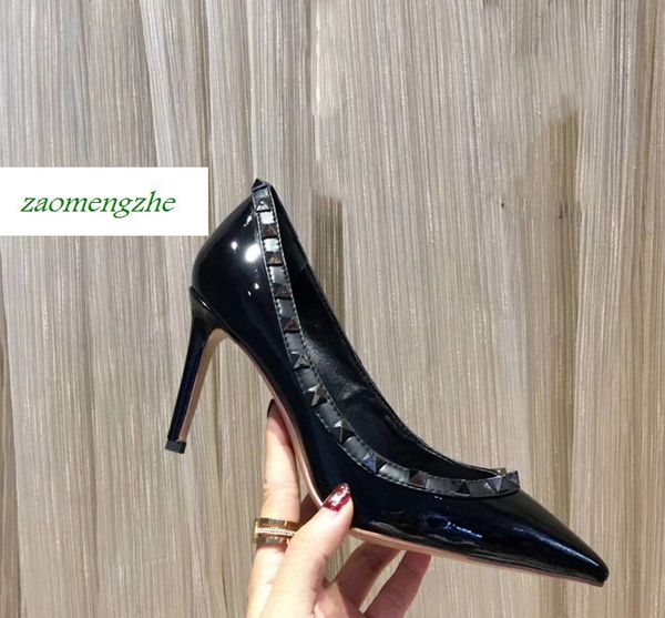 luxury patent leather women pointed toe pumps rivet stiletto heels high heels wedding dress shoes 8.5cm, Black
luxury patent leather women pointed toe pumps rivet stiletto heels high heels wedding dress shoes 8.5cm, Black