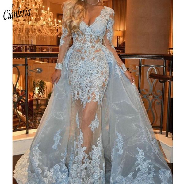sky blue v-neck illusion dubai saudi mermaid evening dress long sleeve appliques islamic arabic formal evening party dresses, White;black
sky blue v-neck illusion dubai saudi mermaid evening dress long sleeve appliques islamic arabic formal evening party dresses, White;black