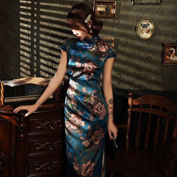 elegant women mandarin collar cheongsam satin evening party dress large size 4xl long high split qipao print flower vestidos, Red
elegant women mandarin collar cheongsam satin evening party dress large size 4xl long high split qipao print flower vestidos, Red