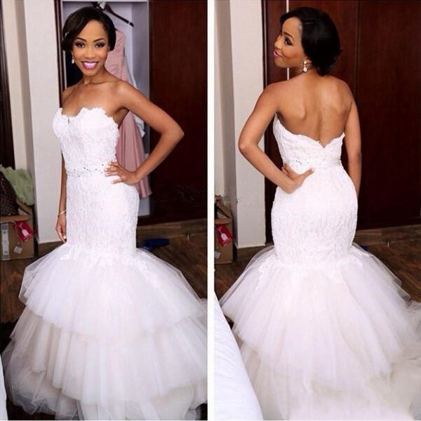 African Mermaid Wedding Gowns With Sweetheart Sash Beads Sexy Low Back Bridal Dress Cheap Lace And Tulle Mermaid Wedding Dress
African Mermaid Wedding Gowns With Sweetheart Sash Beads Sexy Low Back Bridal Dress Cheap Lace And Tulle Mermaid Wedding Dress