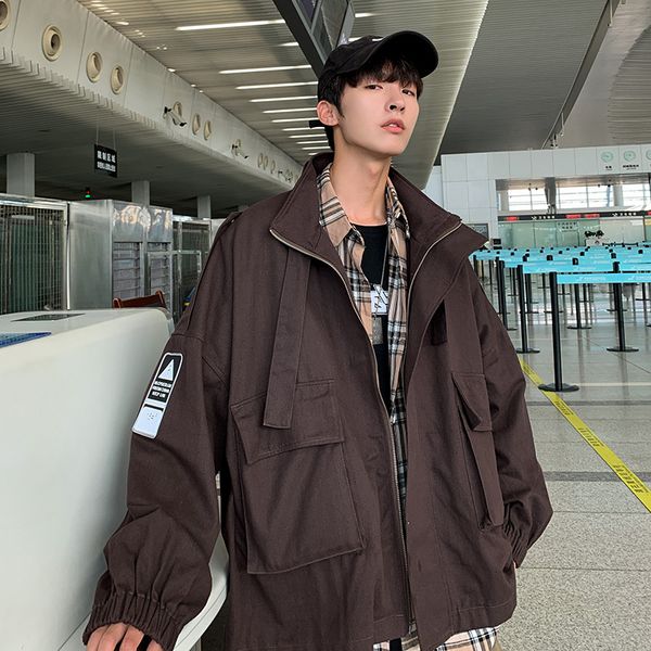 2019 spring and autumn new hong style fashion casual solid color large pocket jacket labeling shirt black khaki / brown, Black;brown
2019 spring and autumn new hong style fashion casual solid color large pocket jacket labeling shirt black khaki / brown, Black;brown