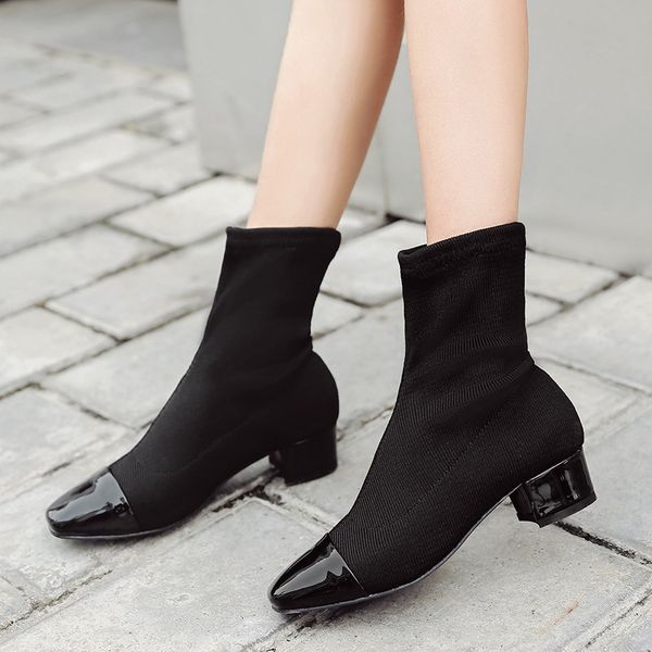 goxpacer women boots pointed toe knitting mid shoes square women elastic casual fashion patchwork patent leather ing, Black
goxpacer women boots pointed toe knitting mid shoes square women elastic casual fashion patchwork patent leather ing, Black