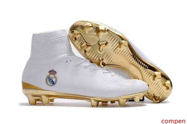 100% original white gold real madrid soccer cleats mercurial superfly fg soccer shoes