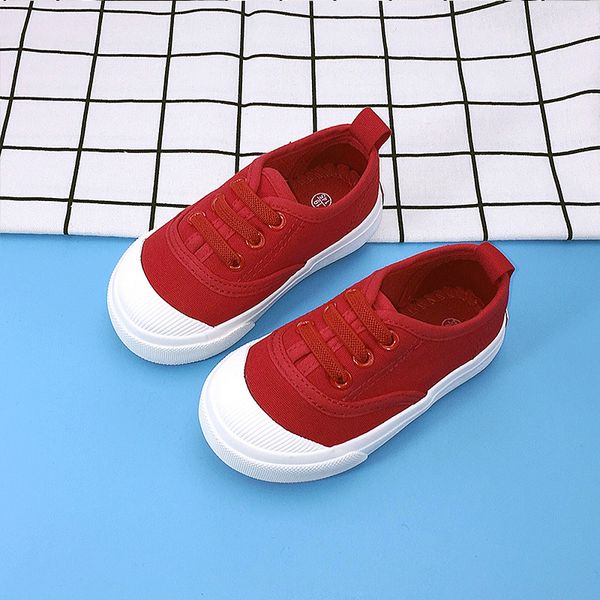 kids shoes boy girl sneakers new children's canvas shoe four-season cloth shoes students sports running baby small white shoe, Black;red