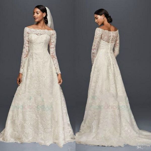 Oleg Cassini Modest Wedding Dresses with Long Sleeves Lace Applique Off The Shoulder Garden Outdoor Wedding Dresses Plus Size Bridal Gowns
Oleg Cassini Modest Wedding Dresses with Long Sleeves Lace Applique Off The Shoulder Garden Outdoor Wedding Dresses Plus Size Bridal Gowns