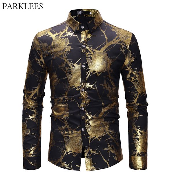 men's casual shirts mens hipster gold rose shirt men floral print chemise homme 2021 luxury slim long sleeve dress black camisa social, White;black
men's casual shirts mens hipster gold rose shirt men floral print chemise homme 2021 luxury slim long sleeve dress black camisa social, White;black