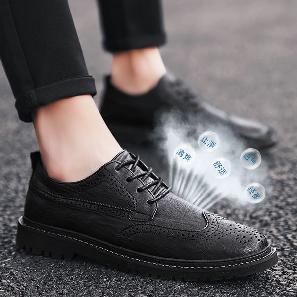 brogue leather formal oxfords shoes men business dress suit shoes england thick sole lace-up wedding party men, Black
brogue leather formal oxfords shoes men business dress suit shoes england thick sole lace-up wedding party men, Black