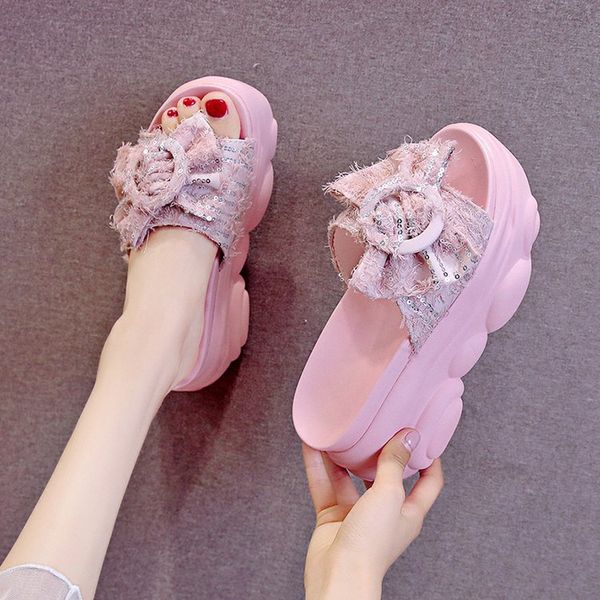on a wedge flat shoes female ladies' slippers platform butterfly-knot women heels pantofle increased internal slides, Black
on a wedge flat shoes female ladies' slippers platform butterfly-knot women heels pantofle increased internal slides, Black